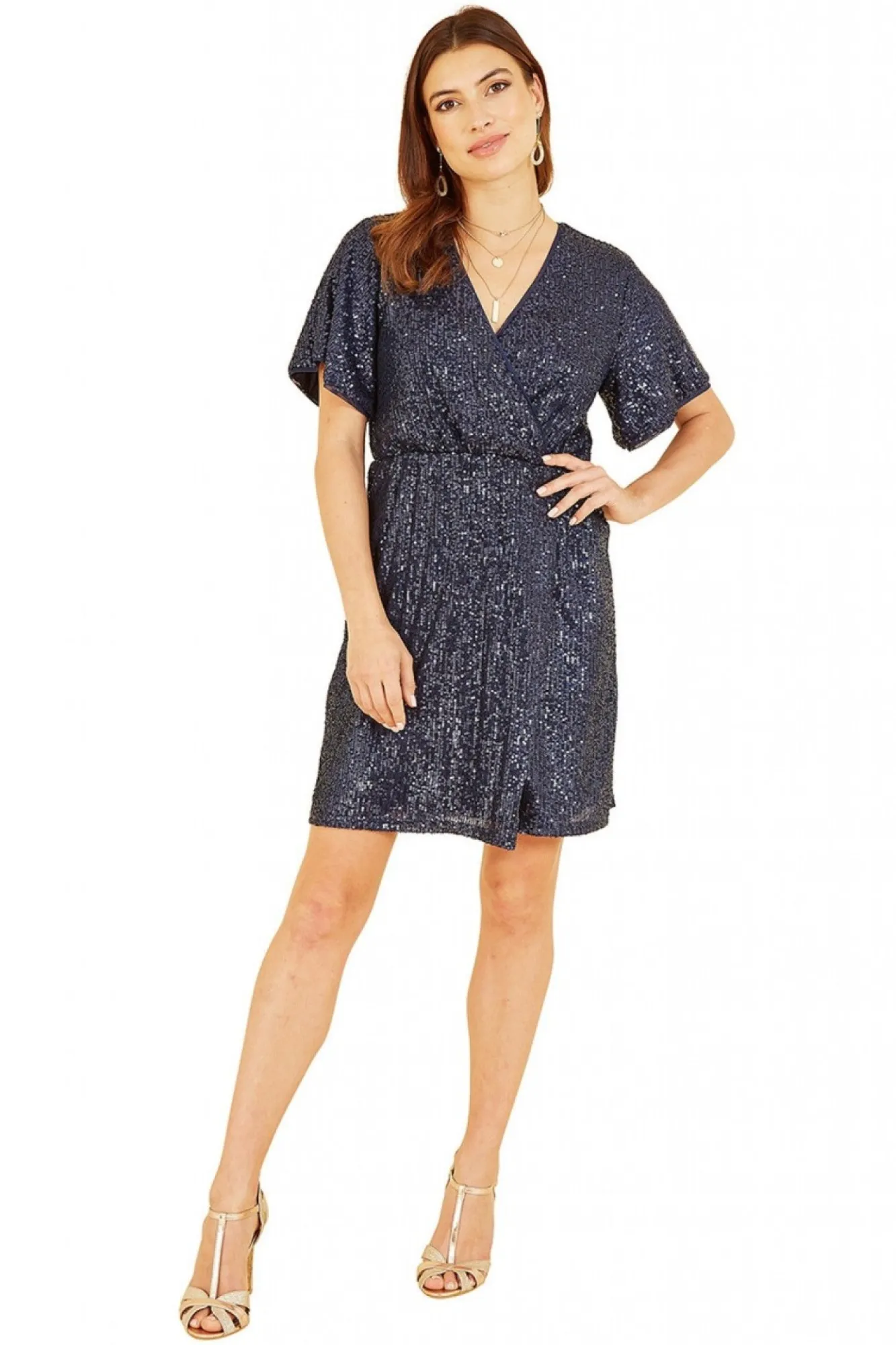 Mini Dresses^Mela London Sequin Kimono Sleeve Wrap Dress Navy