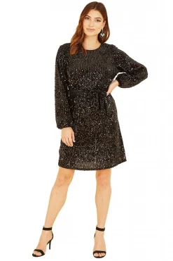 Mini Dresses^Mela London Sequin Smock Dress Black