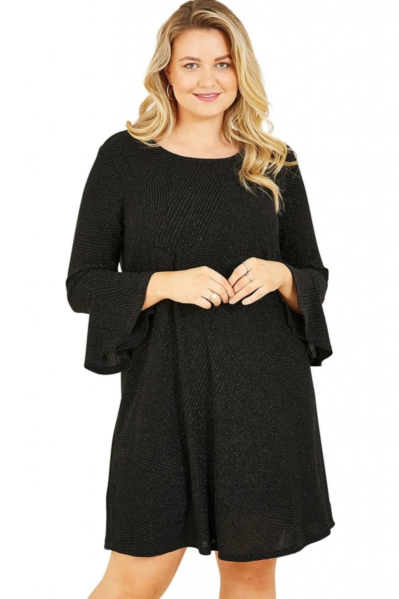 Mini Dresses^Mela London Sparkle Tunic With Fluted Sleeves Black