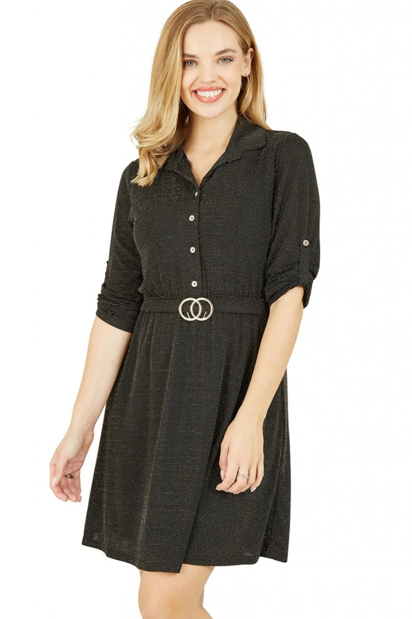 Mini Dresses^Mela London Sparkly Shirt Dress Black