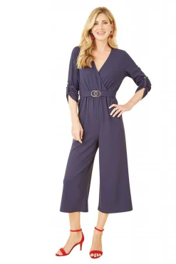 Jumpsuits^Mela London Wrap Over Stretch Jumpsuit With Gold Belt Navy