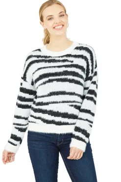 Jumpers^Mela London Zebra Knitted Fluffy Jumper Black