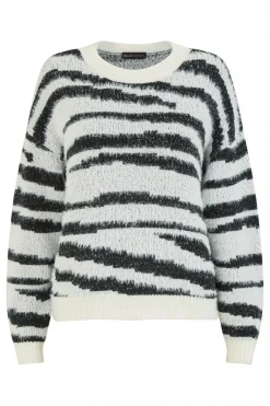 Jumpers^Mela London Zebra Knitted Fluffy Jumper Black