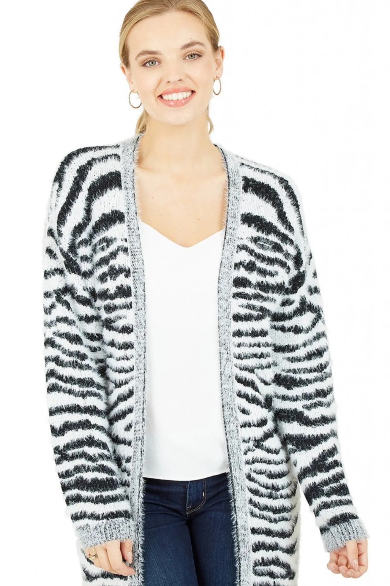 Cardigans^Mela London Zebra Knitted Edge To Edge Cardigan Black
