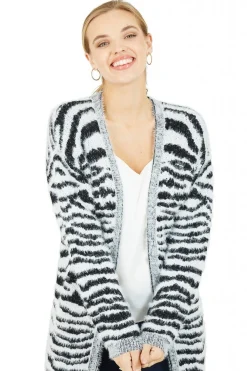 Cardigans^Mela London Zebra Knitted Edge To Edge Cardigan Black