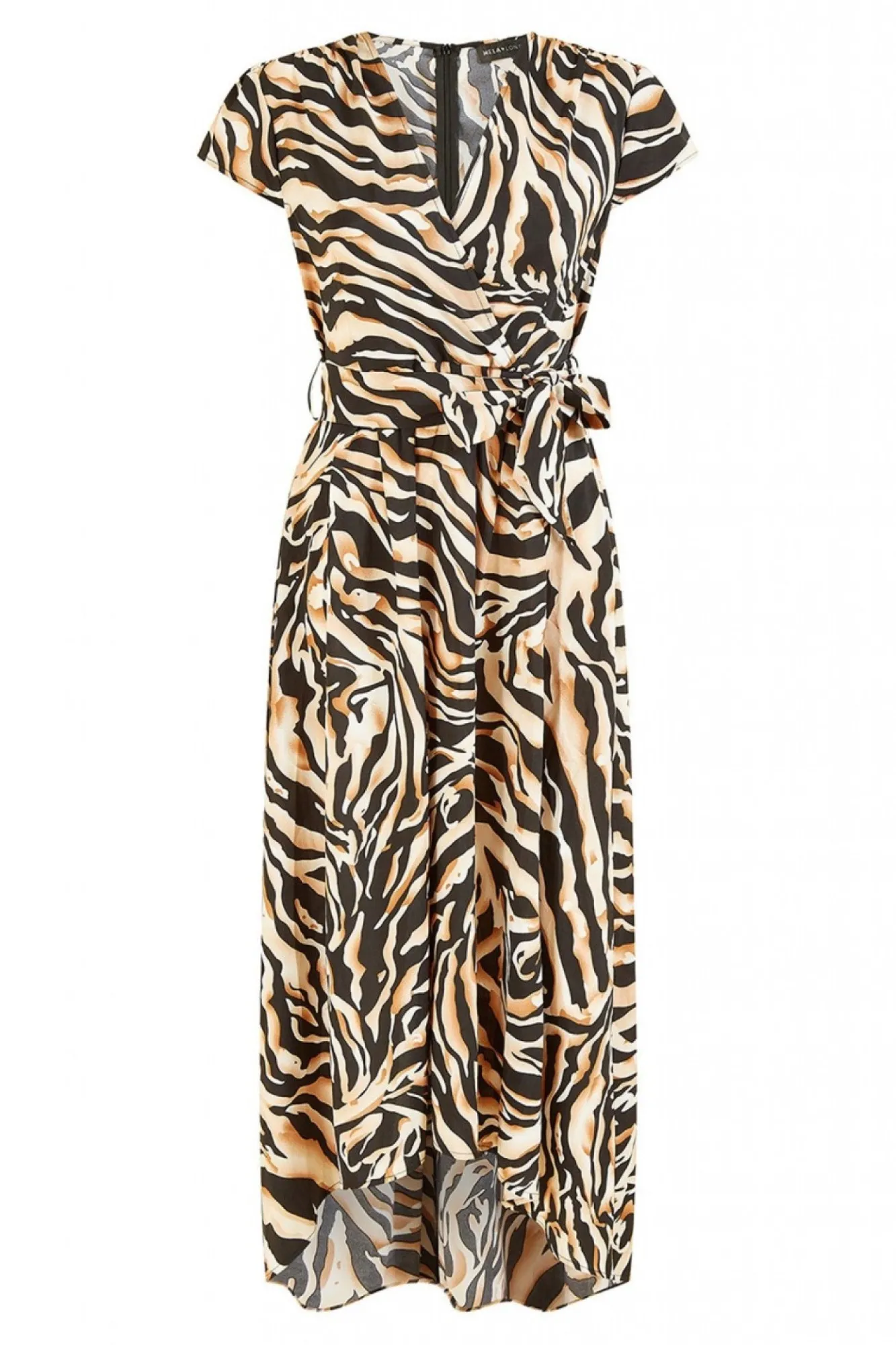 Midi Dresses^Mela London Zebra Print Dipped Hem Wrap Dress Black