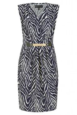 Mini Dresses^Mela London Zig Zag Jersey Pocket Dress With Gold Bar Navy