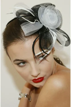 Hats & Fascinators^RubyRocks Sancha Facinator /White Black