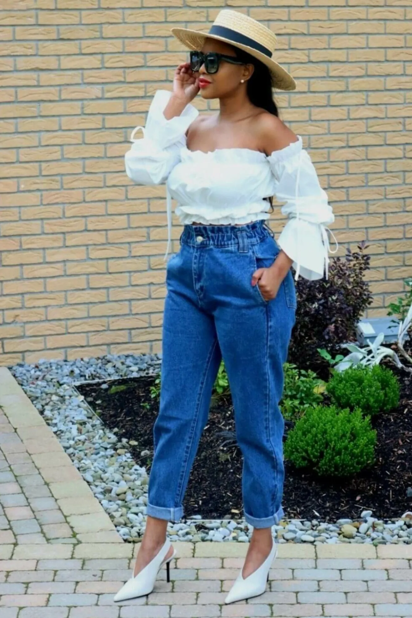 Trousers^SETSOFRAN London High Waist Shape Paperbag Jeans Medium Wash Denim Blue