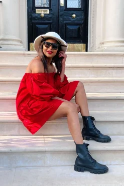 Mini Dresses^SETSOFRAN London Off Shoulder Dress Red