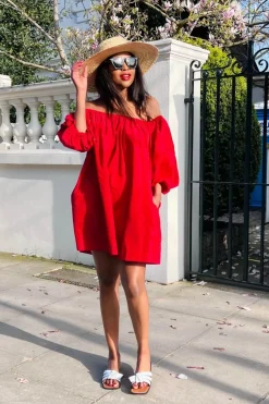 Mini Dresses^SETSOFRAN London Off Shoulder Dress Red