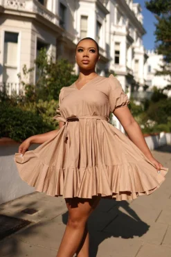 Mini Dresses^SETSOFRAN London Poplin Dress Gathered Hem Nude