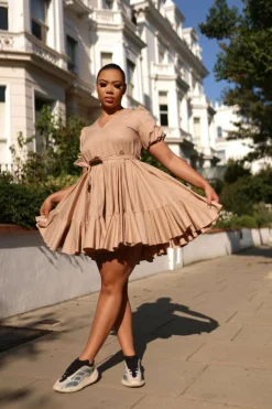 Mini Dresses^SETSOFRAN London Poplin Dress Gathered Hem Nude