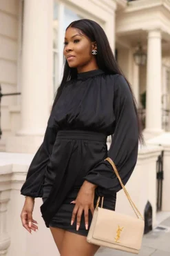 Mini Dresses^SETSOFRAN London Satin Blouson Dress Black