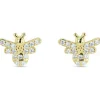 Jewellery^White Leaf Crystal Bee Earring Plated Sterling Silver Gold