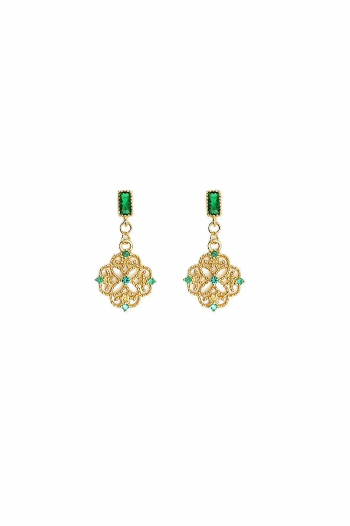 Jewellery^White Leaf Filigree Earring In Green Cubic Zirconia Gold