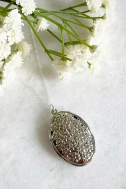 Jewellery^Wisteria London Blossom Flower Oval Locket Silver