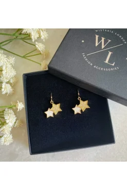Jewellery^Wisteria London Clara Double Star Earrings Gold