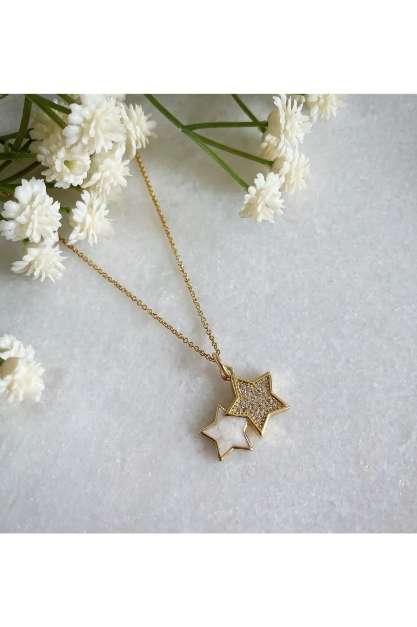 Jewellery^Wisteria London Clara Double Star Necklace Gold