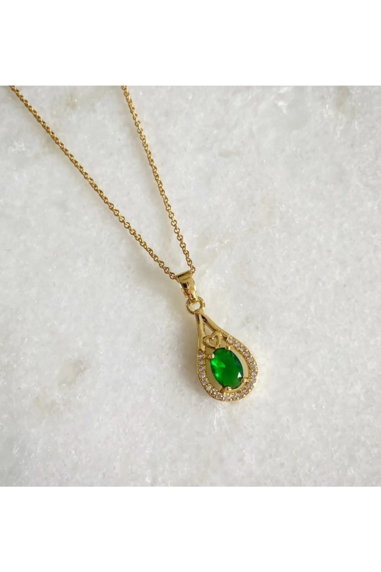 Jewellery^Wisteria London Esmeralda Teardrop Necklace Green