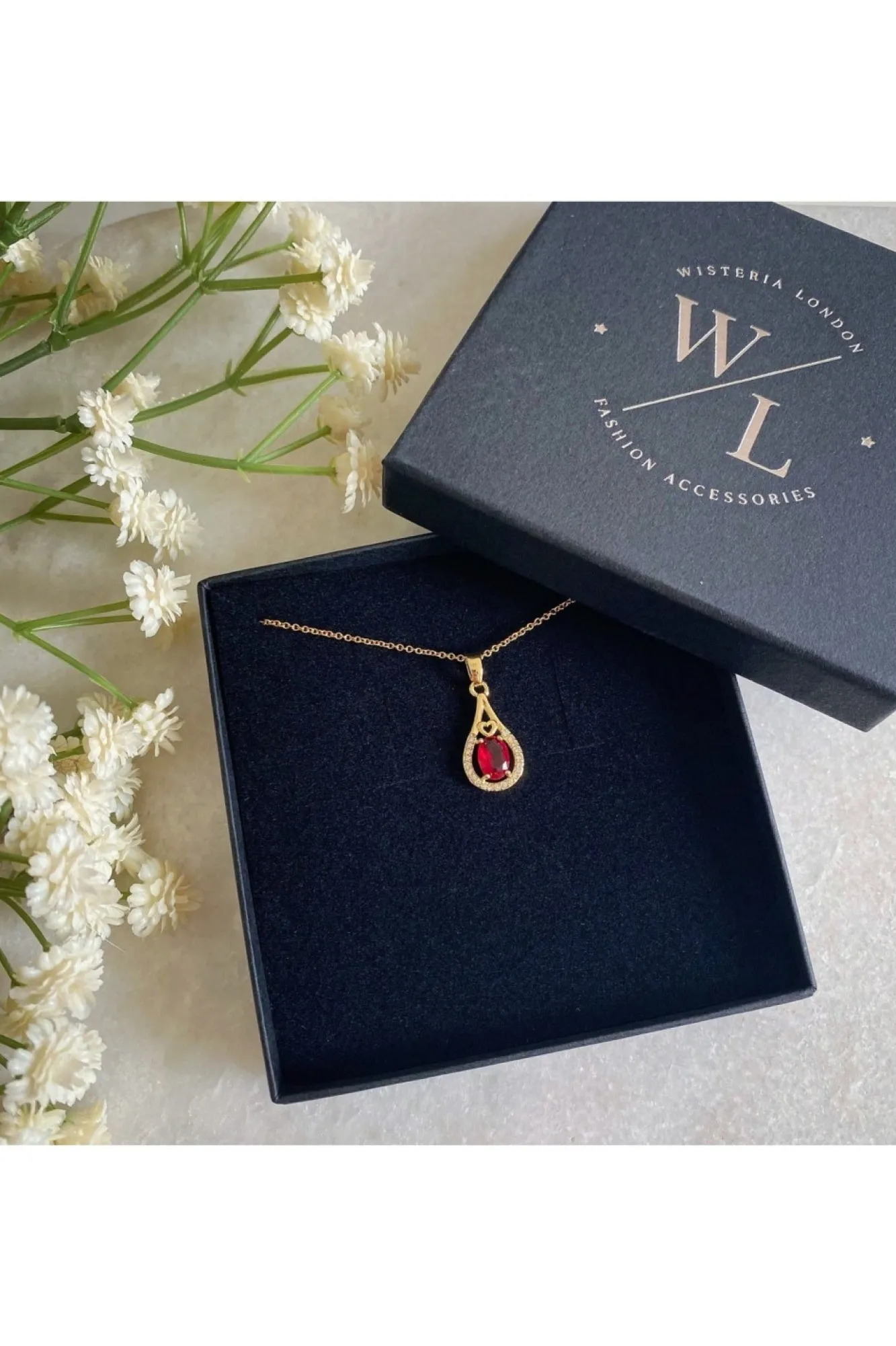 Jewellery^Wisteria London Esmeralda Teardrop Necklace Red