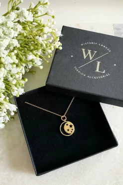 Jewellery^Wisteria London Este Moon And Star Necklace Gold