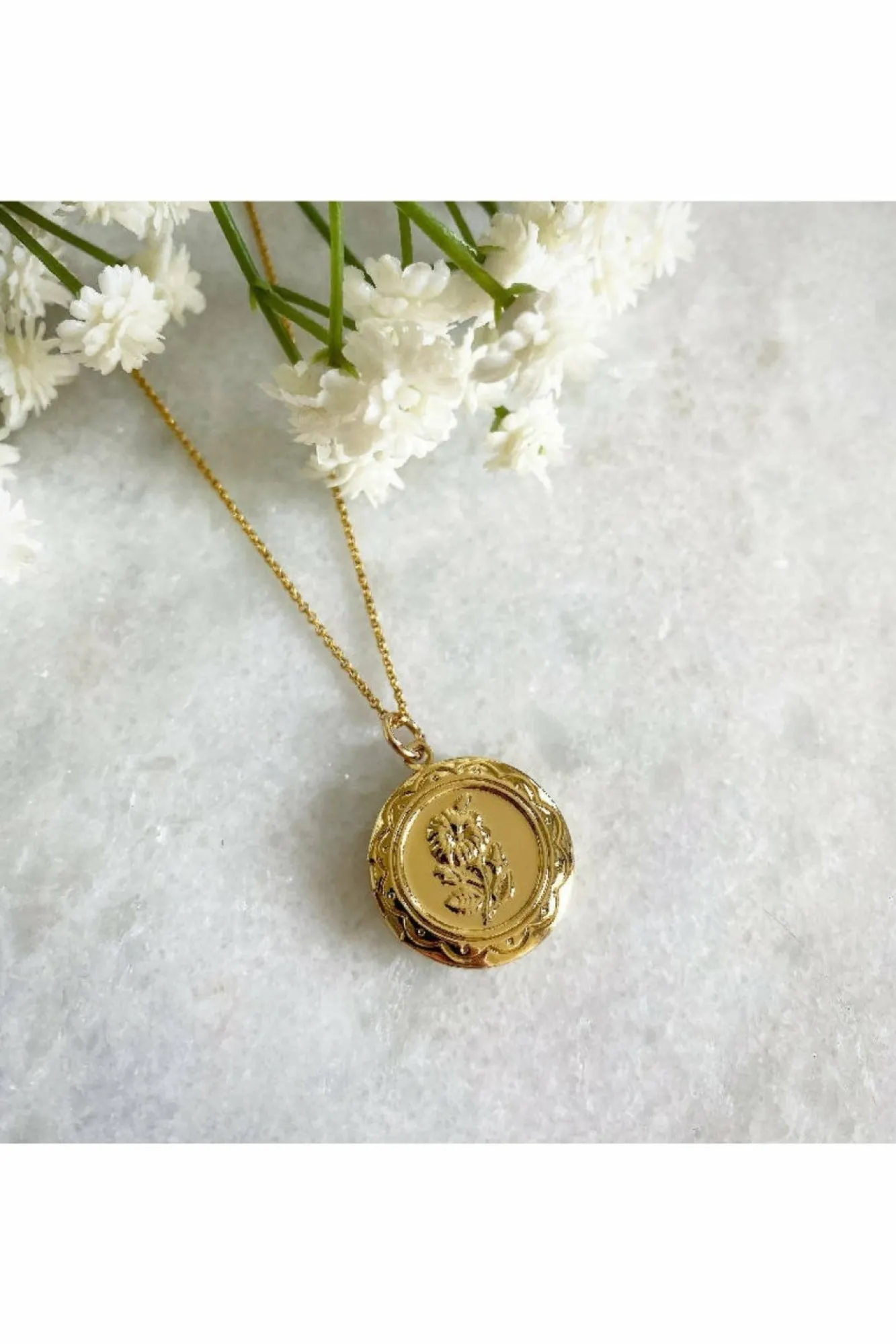 Jewellery^Wisteria London Maria Flower Locket Gold