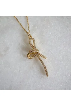 Jewellery^Wisteria London Mirabelle Cz Bow Necklace Gold