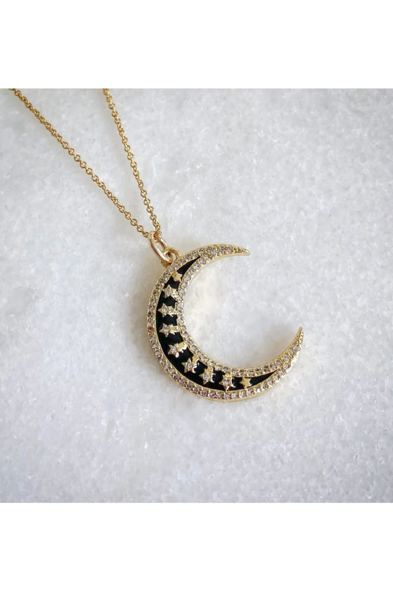 Jewellery^Wisteria London Twilight Moon Cz Necklace Black