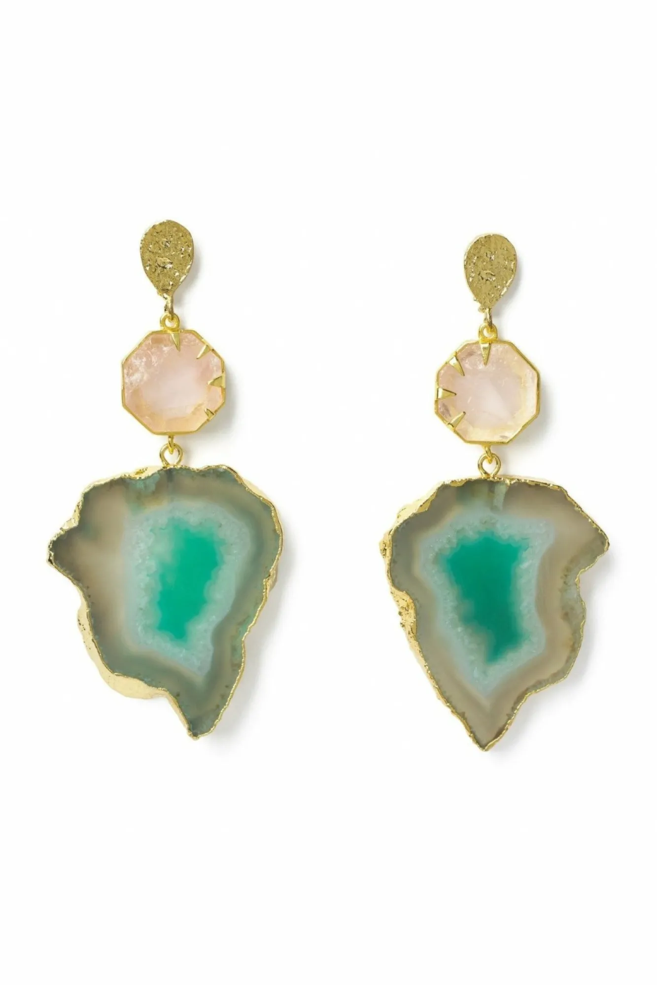 Jewellery^Yaa Yaa London 'Hold On' Rose Quartz Earrings Green