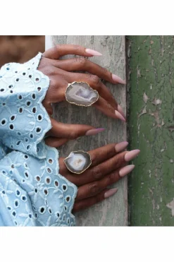 Jewellery^Yaa Yaa London 'Mega' Neutral Gemstone Statement Ring Gold