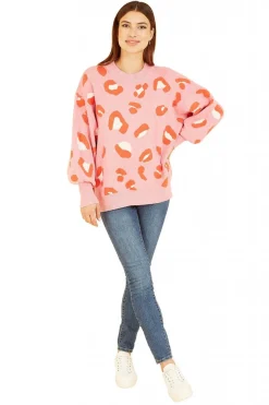 Jumpers^Yumi Abstract Animal Print Intarsia Relaxed Jumper Pink