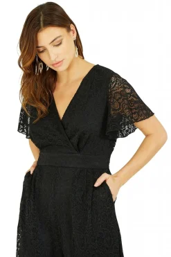 Jumpsuits^Yumi Angel Sleeve Lace Jumpsuit With Pockets Black