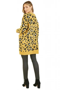 Cardigans^Yumi Animal Intarsia Long Cardigan Mustard