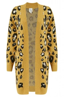 Cardigans^Yumi Animal Intarsia Long Cardigan Mustard