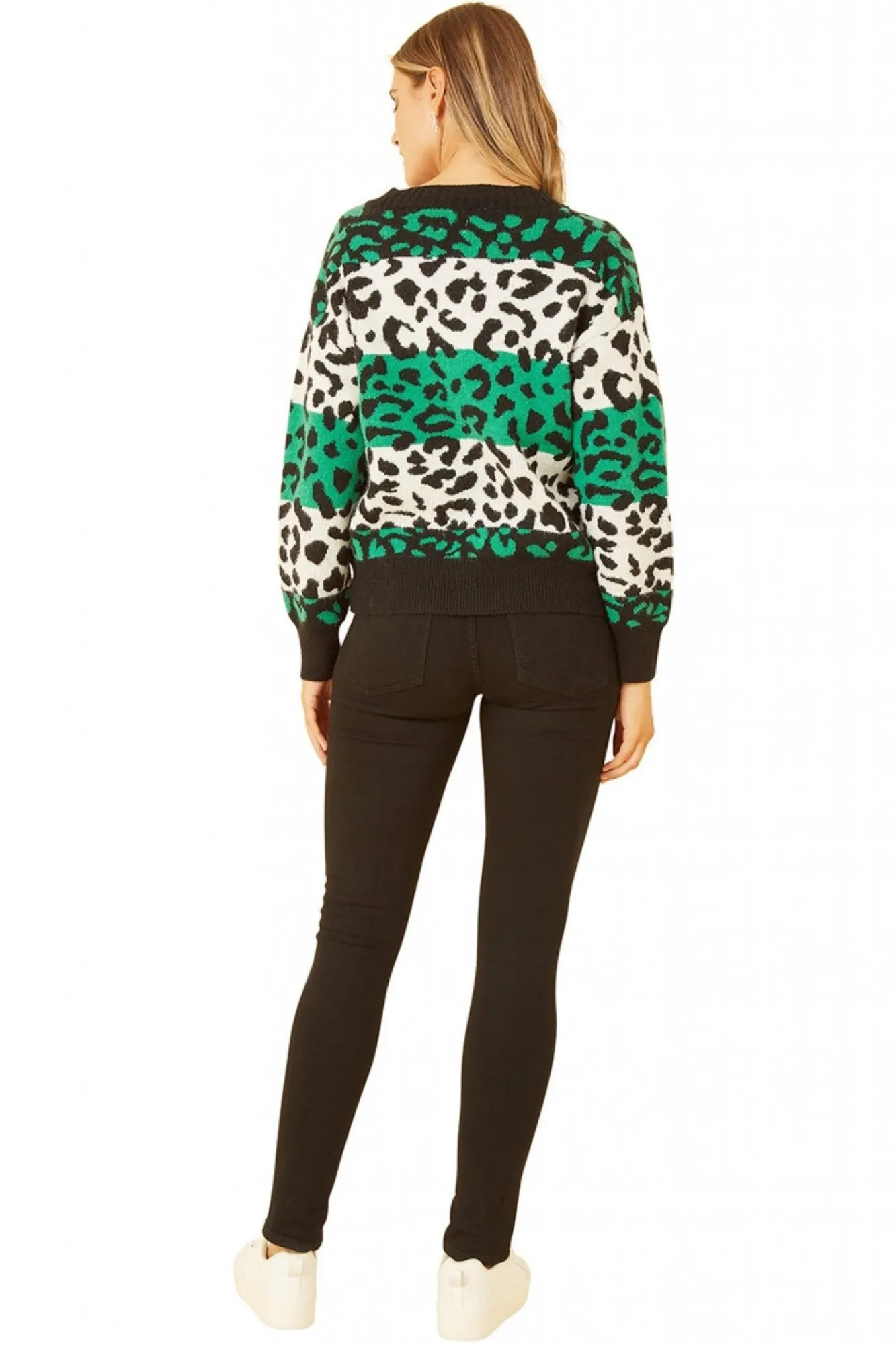 Cardigans^Yumi Animal Stripe Intarsia Knitted Cardigan Green