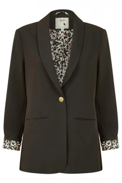 Outerwear^Yumi Blazer With Leopard Print Lining Black