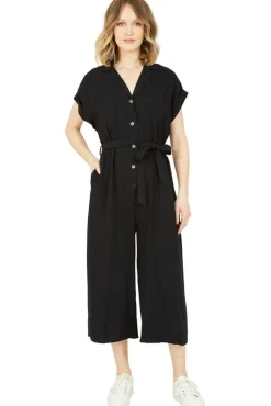 Jumpsuits^Yumi Button Up Linen Jumpsuit Black