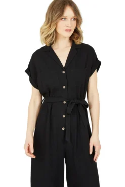 Jumpsuits^Yumi Button Up Linen Jumpsuit Black