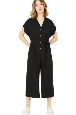 Jumpsuits^Yumi Button Up Linen Jumpsuit Black