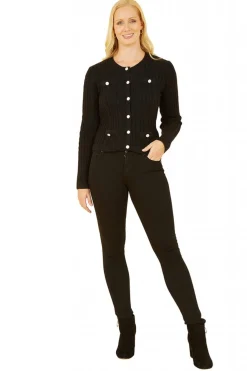 Cardigans^Yumi Cable Knit Cropped Button Up Cardigan Black