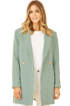 Outerwear^Yumi Check Long Line Blazer Green