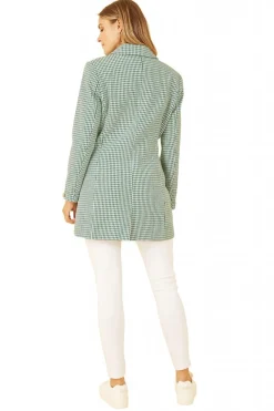Outerwear^Yumi Check Long Line Blazer Green