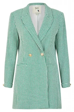 Outerwear^Yumi Check Long Line Blazer Green