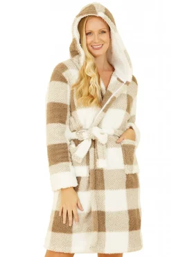 Loungewear & Sleepwear^Yumi Check Super Soft Dressing Gown Brown