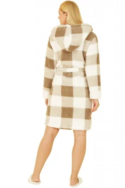 Loungewear & Sleepwear^Yumi Check Super Soft Dressing Gown Brown