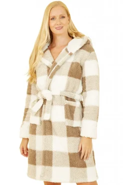 Loungewear & Sleepwear^Yumi Check Super Soft Dressing Gown Brown
