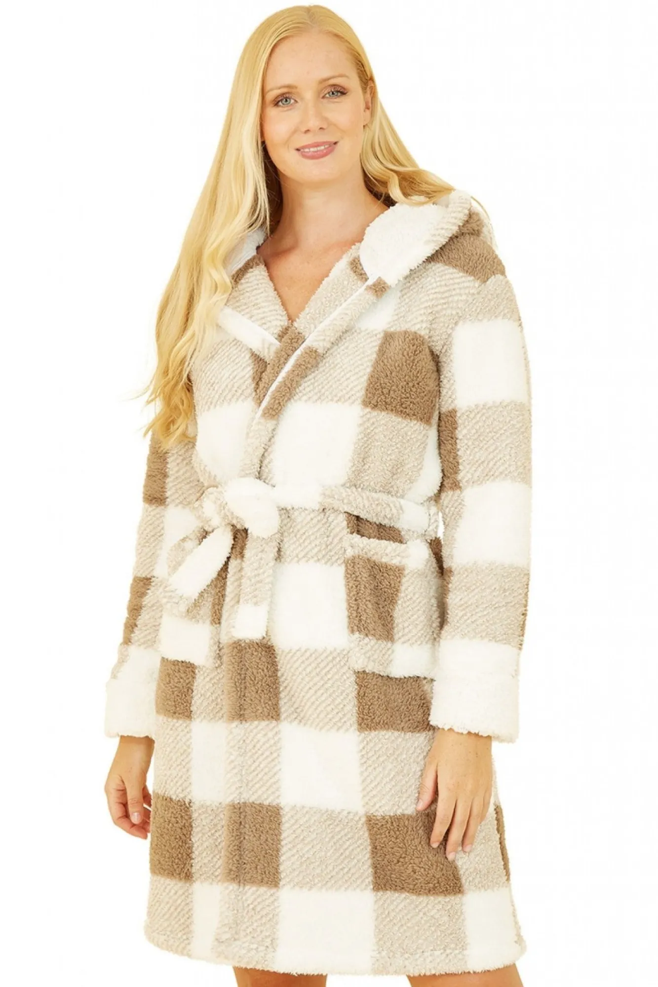 Loungewear & Sleepwear^Yumi Check Super Soft Dressing Gown Brown