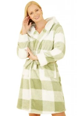 Loungewear & Sleepwear^Yumi Check Super Soft Dressing Gown Green