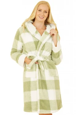 Loungewear & Sleepwear^Yumi Check Super Soft Dressing Gown Green